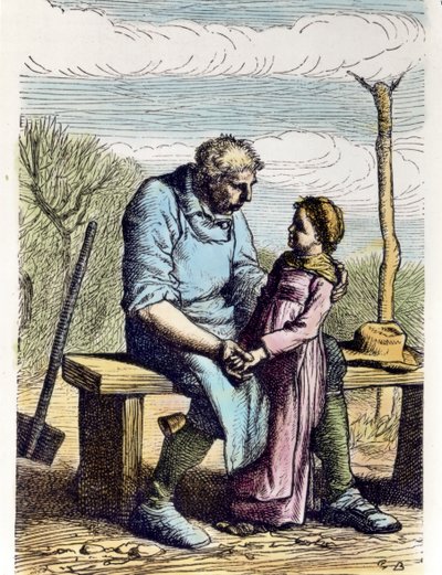 Cosette měla povolení z Bídníků. 1865 (rytina) od Gustave Brion