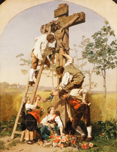 Decorating the Shrine, 1854 od Gustave Brion