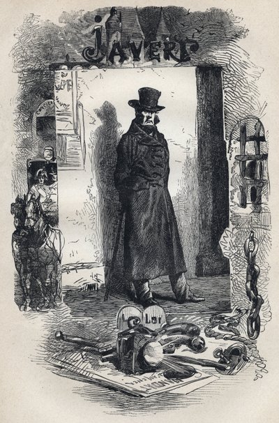 Javert, ilustrace románu „Les Miserables““ od Victora Huga od Gustave Brion
