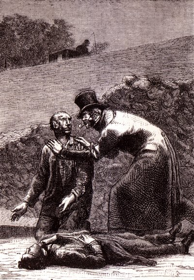 Javert pozná Valjeana – v „“Les Misérables““ od Victora Huga, nemocného. od Brion, ed. Hetzel a Lacroix od Gustave Brion