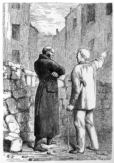 Jean Valjean Gets his Revenge, ilustrace z „Les Miserables“ od Victora Huga (1802-85), rytina Julese Perrichona (1836-97) od Gustave Brion