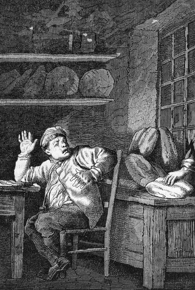Le vol de Jean Valjean - v „“Les Miserables““ od Victora Huga, ill. od Brion, ed. Hetzel a Lacroix od Gustave Brion