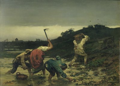 Rolníci sklízejí brambory během povodně Rýna v roce 1852 od Gustave Brion