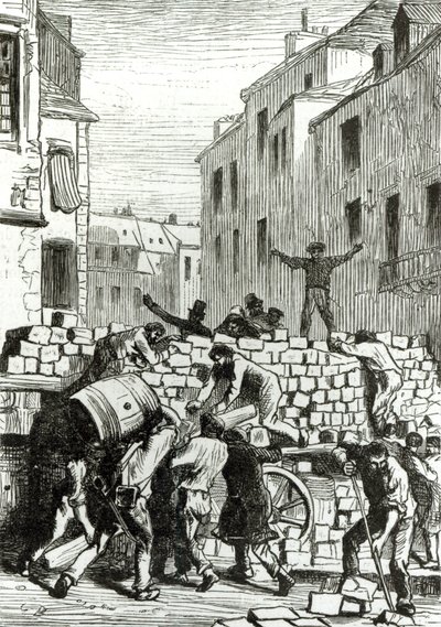Barikáda, ilustrace z „Les Miserables“ od Victora Huga (1802-85) od Gustave Brion