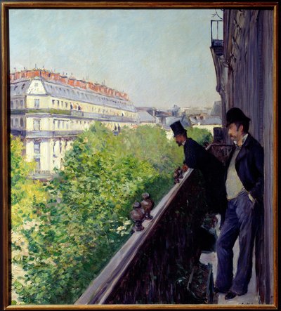 Pařížský balkon na obraze z roku 1880 od Gustava Caillebotteho (1848-1894) 1880 Rozm. 0,6x0,66 m Soukromá sbírka - Pařížský balkon v roce 1880. Obraz Gustava Caillebotte (1848-1894) od Gustave Caillebotte