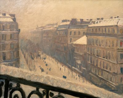 Boulevard Haussmann, sněhový efekt od Gustave Caillebotte