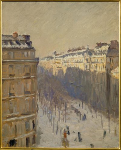 Boulevard Haussmann, sněhový efekt od Gustave Caillebotte
