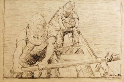 Kanoisté veslující na Yerres od Gustave Caillebotte