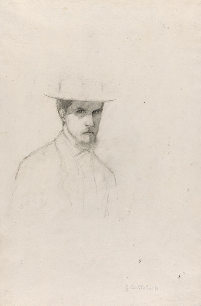 Autoportrét s kloboukem, asi 1879 (grafit na strukturovaném křídovém papíře) od Gustave Caillebotte