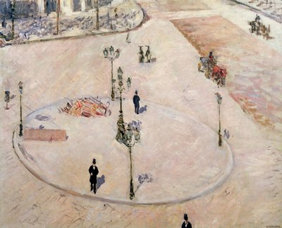 Dopravní ostrov na Boulevard Haussmann, 1880 od Gustave Caillebotte