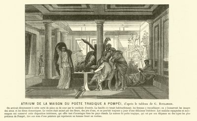 Atrium starověkého římského domu tragického básníka, Pompeje (rytina) od Gustave Clarence Rodolphe Boulanger