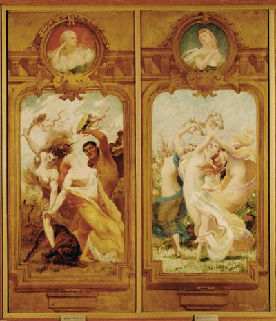 Ve foyer de la Danse jsou čtyři Boulangerovy nástěnné malby, které zobrazují tanec Bachique, Bacchanalia a danse champetre, country tanec... (nástěnná malba) od Gustave Clarence Rodolphe Boulanger