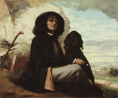 Francouzština:  Autoportrait dit Courbet au chien noir Autoportrét s černým psem od Gustave Courbet