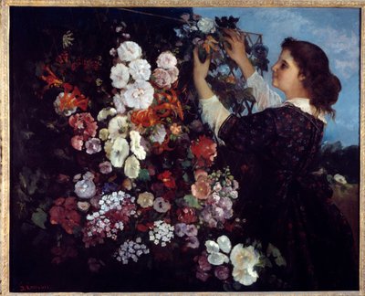 Žena s květinami nebo mříží. Obraz Gustava Courbeta (1819-1877) od Gustave Courbet