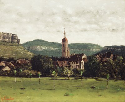 Pohled na Ornans a jeho zvonici, c.1858 od Gustave Courbet