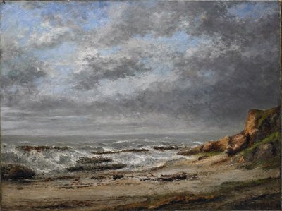 Pohled na rozbouřené moře poblíž útesu od Gustave Courbet