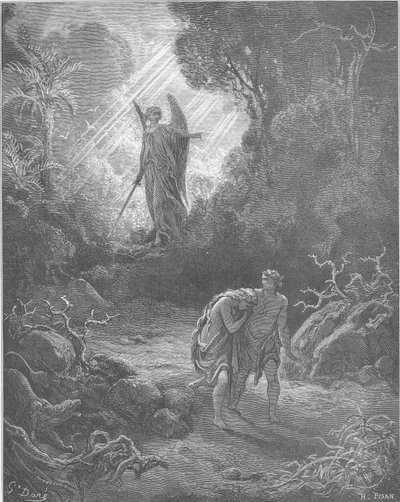 Adam a Eva jsou vyhnáni z ráje (Gn 3,1-6.13-24) od Gustave Dore