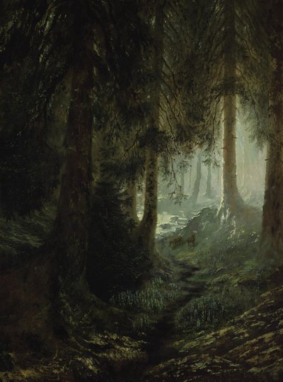 Jelen v lesní krajině od Gustave Dore