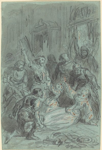 Dramatická scéna s omdlévající ženou od Gustave Dore