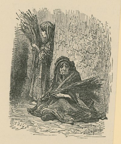 Žena a mladá dívka prodávají suché květiny od Gustave Dore