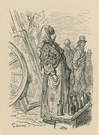 Žena prodávající skleněné lahve od Gustave Dore