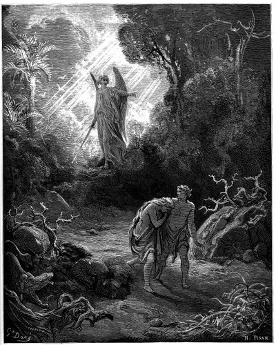 Adam a Eva loví z ráje - Ilustrace Gustava Doreho pro The Bible - od Gustave Dore