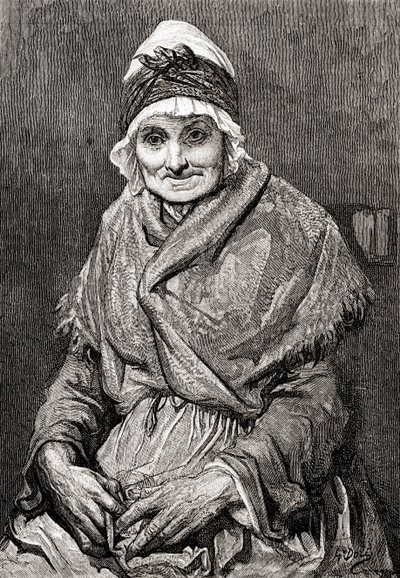 Podle kresby své sestry Francoise, kterou v roce 1880 nakreslil Gustave Dore. Z knihy Život a vzpomínky Gustava Dorea, vydané v roce 1885. od Gustave Dore