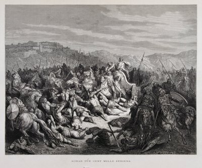Achab bojuje s Asyřany v bitvě u Karkaru , Ilustrace z Doreho bible od Gustave Dore