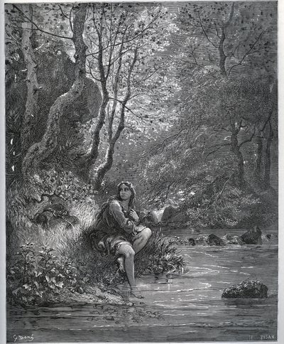 Vzhled Dorothee ve farmářských šatech – z „“Dona Quijota de la Mancha”” od Miguela Cervantese (1547-1616) (Don Quijote) - Dřevoryt podle kresby Gustava Dorea od Gustave Dore