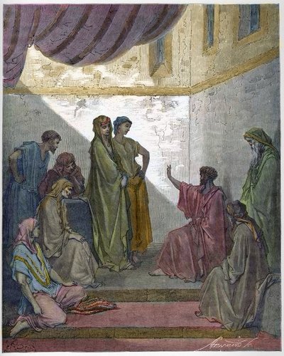 Baptim of Cornelius the Centurion - Cornelius Setník přijímá víru Ježíše Krista a je pokřtěn svatým Petrem. - Rytina do „The Bible illustree“ od Gustava Dore (1832-1883) - Rytina z „“The Dore Bible““ od Gustave Dore