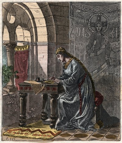 Bertrade z Montfortu (1070-1117) Francouzská královna (manželka francouzského krále Filipa I.) ve Fontevrault - rytina Gustava Dorea z 19. století v „“ National History Illustred of France from the Most Retreated Times to Today” 1876 - Soukromá sbírka od Gustave Dore