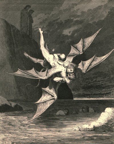 Ale ten druhý se ukázal jako jestřáb...a ve vroucím jezeře oba spadli, c1890. od Gustave Dore