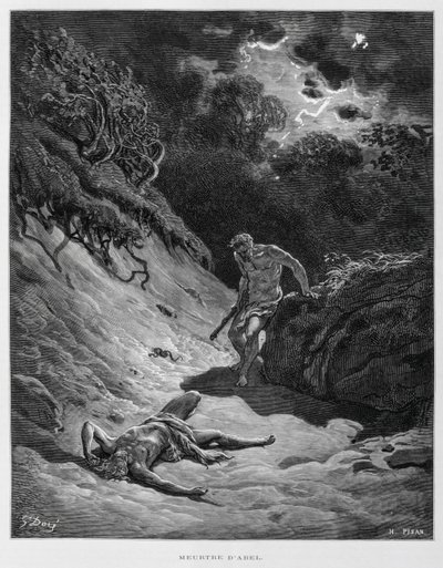Kain zabije svého bratra Ábela, Ilustrace z Bible Doreho od Gustave Dore