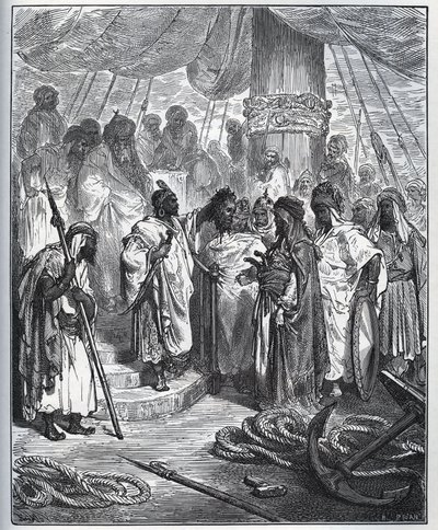 Zajatý příběh. Hlava Pagana Doria uříznutá Araby - Arabové mu uřízli hlavu a odnesli ji generálovi turecké flotily - z „Don Quijote de la Mancha““ od Miguela Cervantese (1547-1616) (Don Quijote) - Dřevoryt po kresbě od Gustave Dore od Gustave Dore