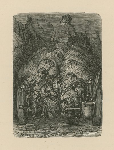 Děti sedí na zadní straně pivovarského vozíku od Gustave Dore