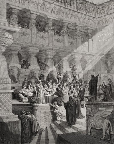 Daniel Interpreting the Writing on the Wall, Daniel 5:25-28, ilustrace z Doreovy 