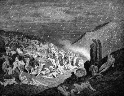 Dante a Virgil shlíží na duše v mukách v pekle, 1863 od Gustave Dore