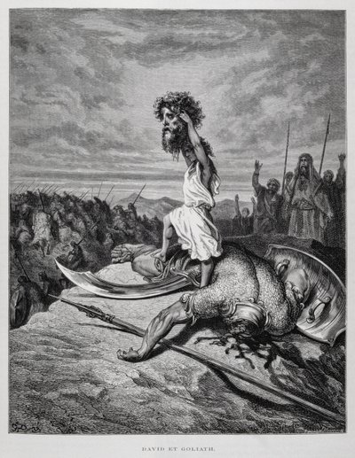 David zabíjí Goliáše, ilustrace z Dore Bible od Gustave Dore