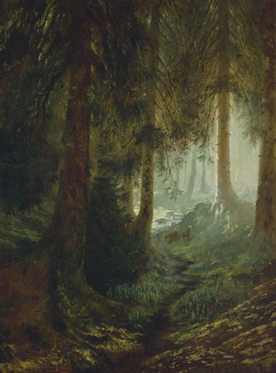 Jelen v lesní krajině od Gustave Dore