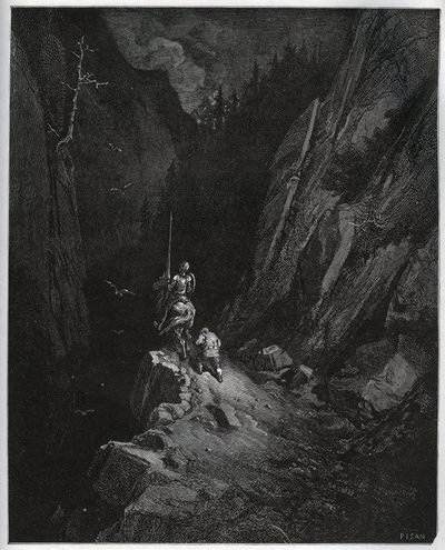 Don Quijote a Sancho Panza se ponoří do Sierra Morena - z „Don Quijote de la Mancha“ od Miguela Cervantese (1547-1616) (Don Quijote) - Dřevoryt podle kresby Gustava Dore od Gustave Dore
