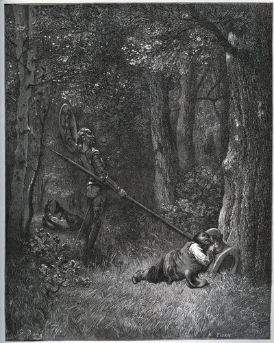 Don Quijote probouzí Sancho Panza – z „Don Quijote de la Mancha“ od Miguela Cervantese od Gustave Dore