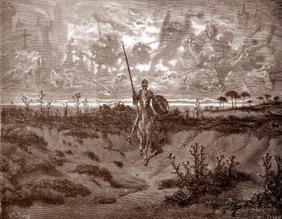 Don Quijote se vydává za svými dobrodružstvími Rytina Gustava Dore (1832-1883) pro „L