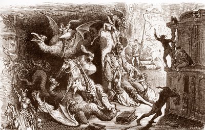 Don Quijote nemyslí na nic jiného než na rytířské činy Rytina Gustava Dorea (1832-1883) pro „L