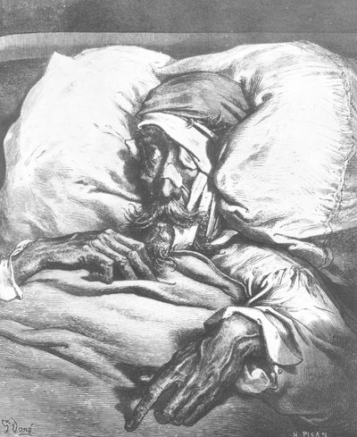 Don Quijote zraněný, z „Don Quijote de la Mancha“ od Miguela Cervantese (1547-1616) vyrytý Heliodorem Josephem Pisanem (1822-90) od Gustave Dore