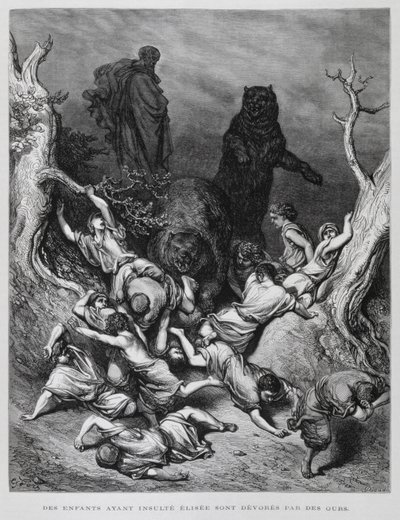 Elíša se dívá, jak medvědi ničí děti, Ilustrace z Bible Doreho od Gustave Dore