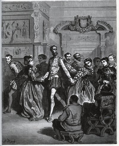 Večer organizovaný po Donu Antoniovi. Don Quijote objevuje potěšení z tance, aniž by oceňoval – z „Don Quijote de la Mancha“ od Miguela Cervantese od Gustave Dore