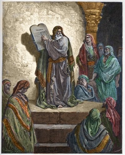 Ezra the Scribe čte Zákon lidem - - rytina v „The Bible illustree“ od Gustava Dore (1832-1883) - Rytina z „“The Dore Bible““ od Gustave Dore