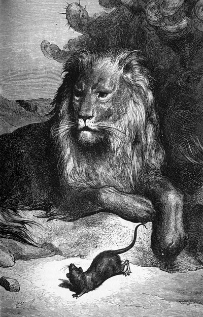 Bajka La Fontaine: Lev a krysa od Gustava Doré. sd. 19. století. od Gustave Dore