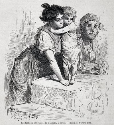 Rodina faubourga z Macareny v Seville - dess. od Gustava Doré, v „“Le Tour du monde“, 2. týden 1865. od Gustave Dore