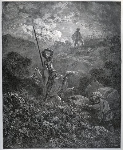 První zjevení Dolu Deguenille-de-la-Malaise – z „“Dona Quijota de la Mancha““ od Miguela Cervantese (1547-1616) (Don Quijote) – dřevořez podle kresby Gustava Dorea od Gustave Dore